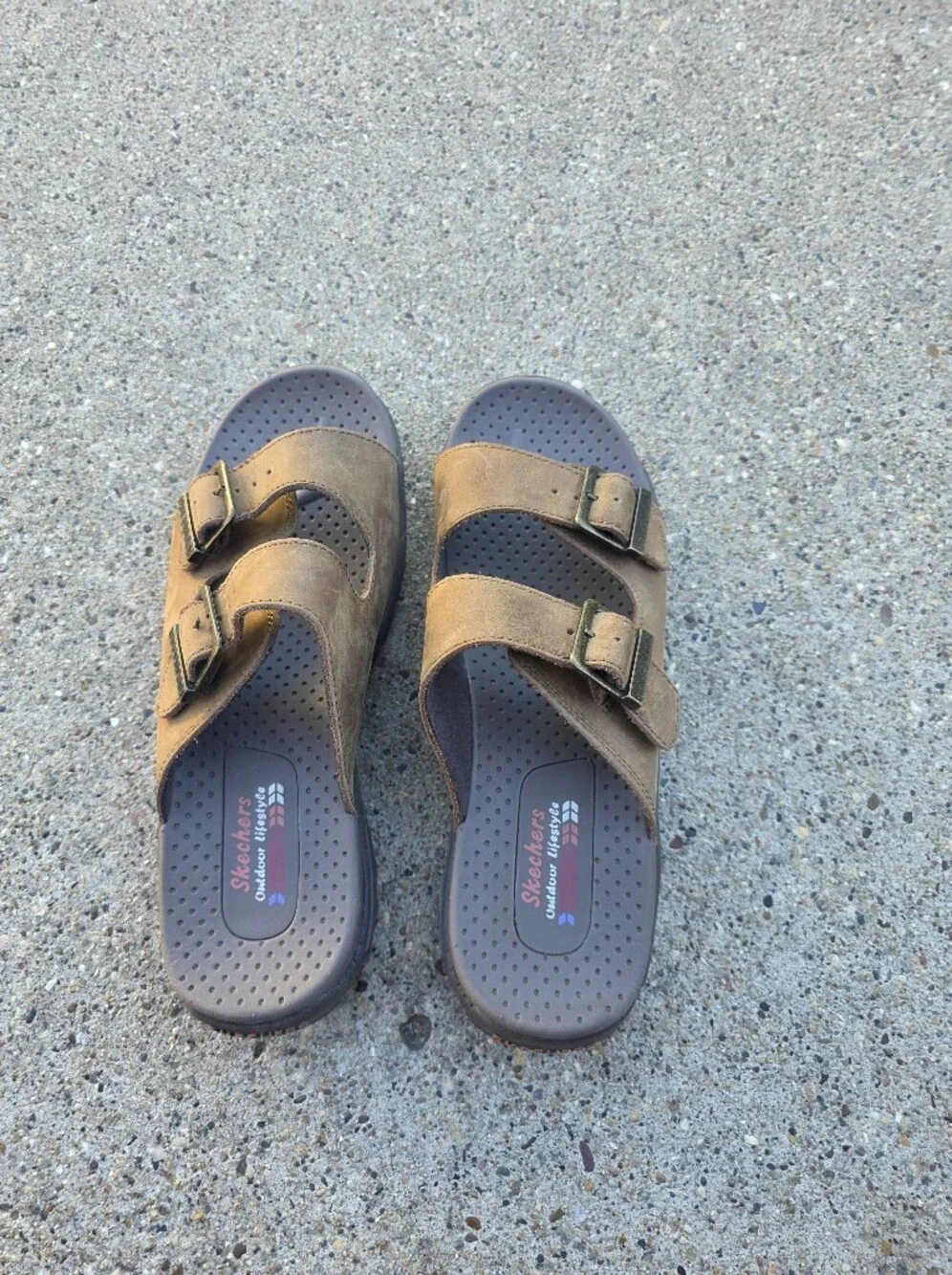 Skechers Leather Dual-Buckle Slide Sandals Women 8.5